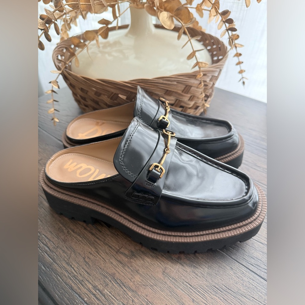 Sam Edelman Lennon Womens Size 7 Shoes Black Leather Slip On Mule Bit Loafers